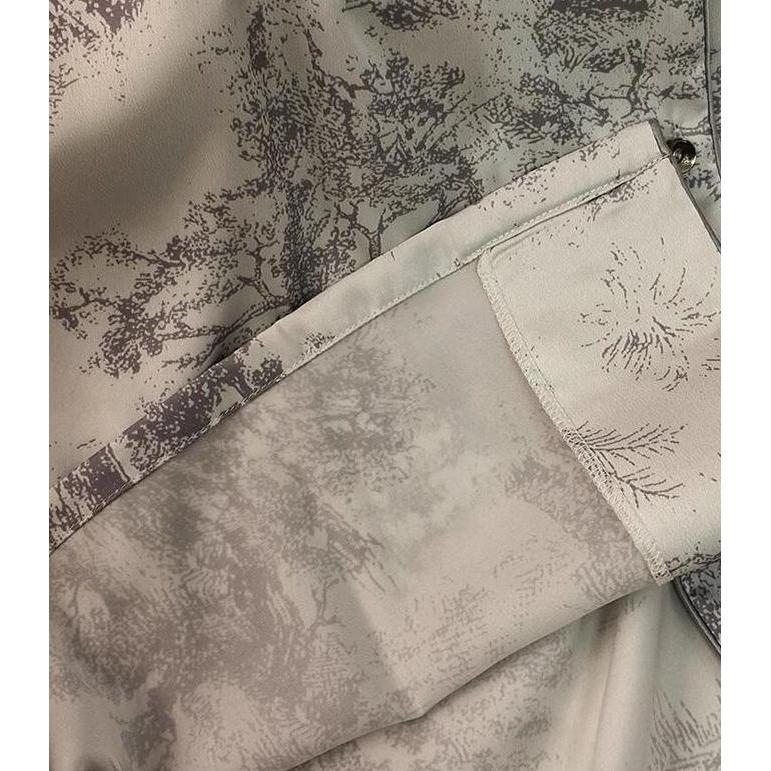 Qhst Piyama Set Wanita Gaya Cina Lukisan Tinta Abu |  Lengan Panjang Celana Panjang | Baju Tidur Wan