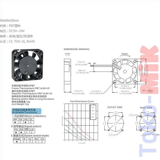 4010 40x40x10 mm 24v dc ni cooling fan kipas pendingin heatsink cpu