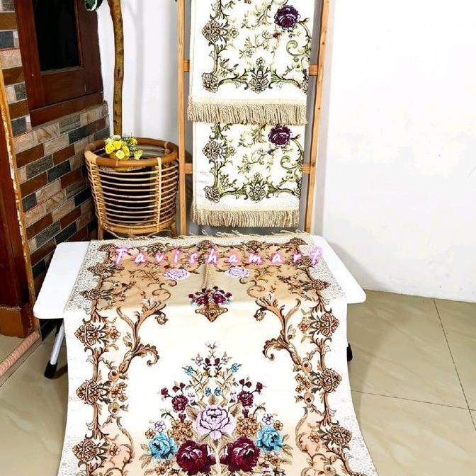 Grosir Sajadah Turkey Premium  Sajadah Seserahan Ukuran Besar 120 X 70 Cm Motif Bordir Bunga Timbul 