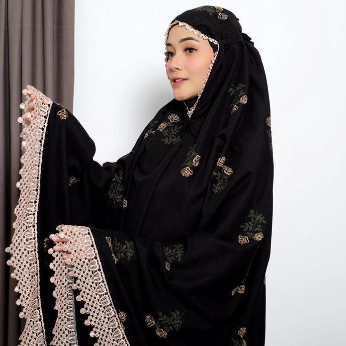 Mukena Dewasa Terbaru Jennabia Orinal Kirania Hitam Premium Bordir