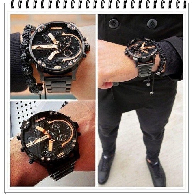 Diesel Mr Daddy 2.0 - 57mm Black IP Chronograph Watch with Four Time Zones DZ7312 DZ7350