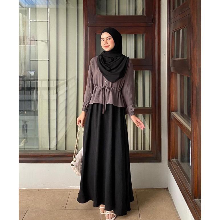 premium dafinty - rosella dress bahan premium crinkle gamis wanita remaja simpel kekinian