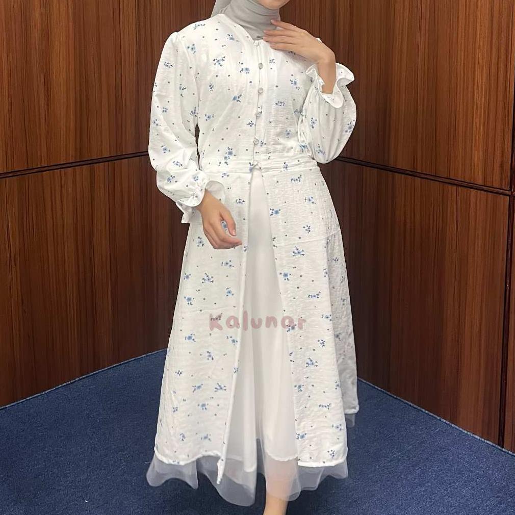 Premium [Ready Stock] Kalunar - Daisy Tunik Lebaran Kondangan (Atasan Gamis Wanita Motif Bunga Moder