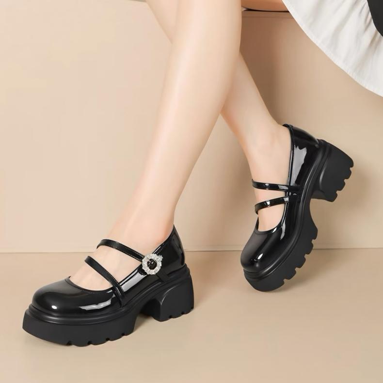 Mulus Sepatu Pantofel Kerja Wanita Gita Hitam Gesper Tinggi 5 Cm Docmart Maryjane Shoes Fashion Kore