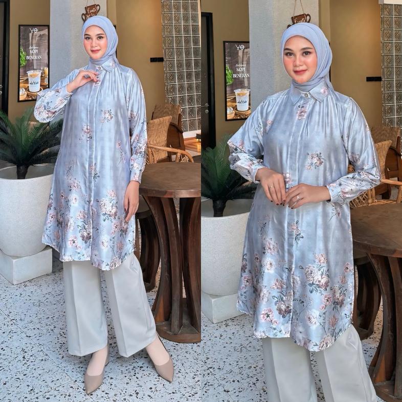 EXCLUSIVE Haliza Tunic [LD110 & LD120] Tunik Motif Print Armani Silk Premium | Atasan Jumbo Wanita M
