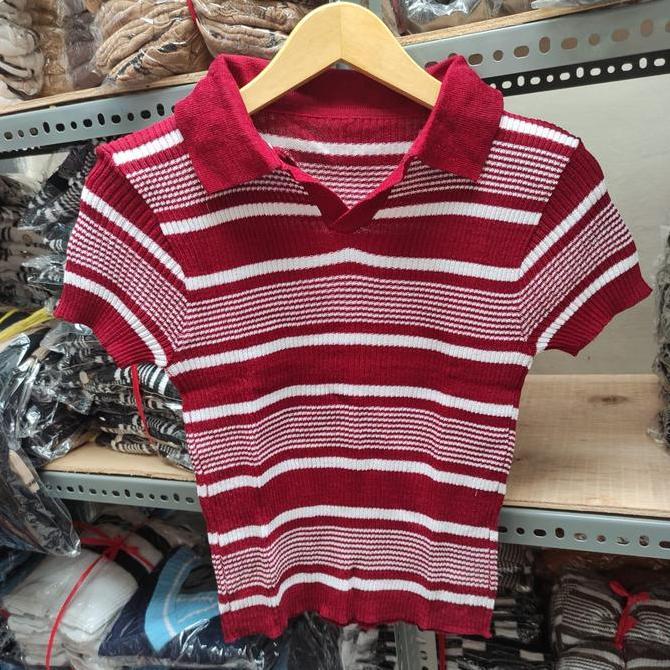 Atasan Rajut Kerah Crop Lisaii/Crop Top Rajut Baju Wanita