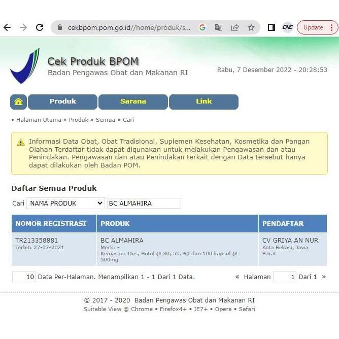 Lansungkirim- Kapsul Bc Almahira Bpom Halal 30 Kapsul Herbal