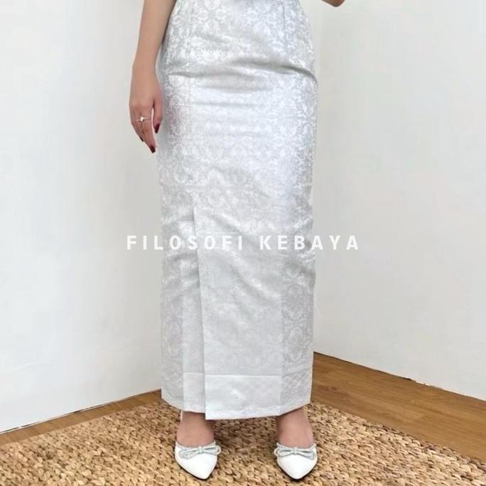 Rok Songket Span Jadi Pinggang Karet Rok Songket Wisuda Rok Kebaya Belah Rok Songket Silver Putih Pr