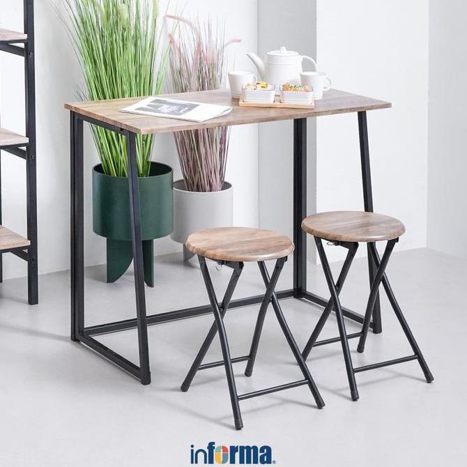 Informa Lexi Set Meja Makan Lipat 2 Bangku - Cokelat Walnut Kursi Dan Meja Taman Foldable Garden Des