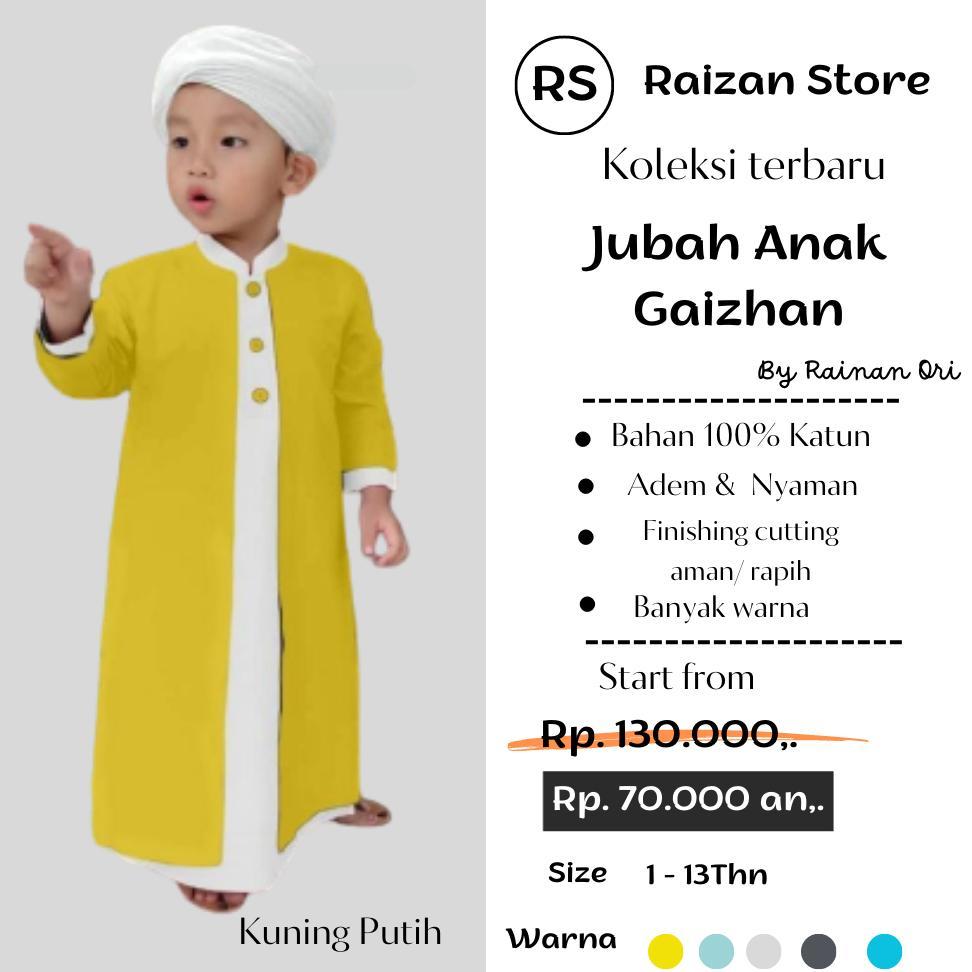 Terlaris Jubah Anak Laki Laki Gaizhan By Rainan Ori /  Baju Gamis Anak Laki Laki 1-13 Tahun Terbaru