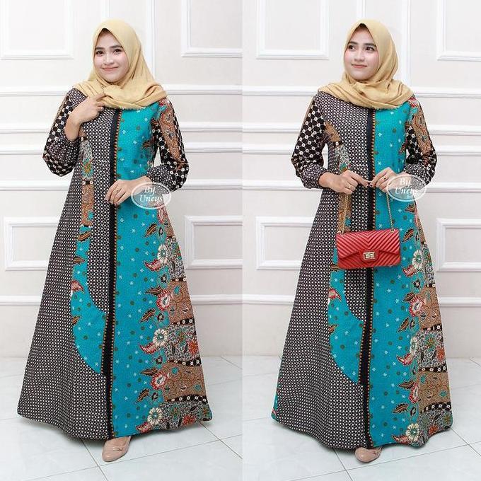 TERKINI Gamis Batik Kombinasi Polos Gamis Batik Wanita Syari Muslim TERKINI