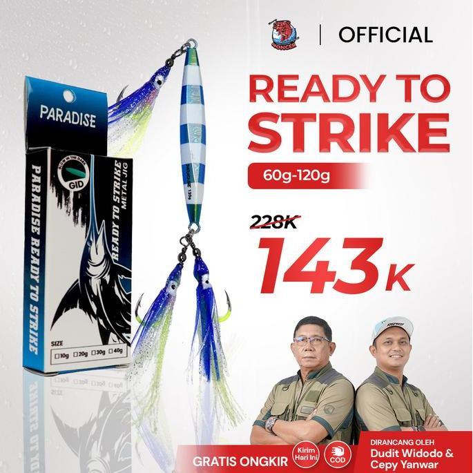 Paradise Ready To Strike Metal Jig Cumi Premium Fish Lure GID 60-120gr - Jigging Laut Glow In The Da