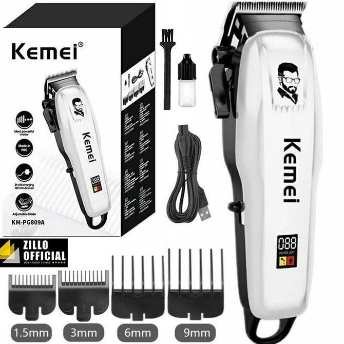 KEMEI Alat Pencukur Rambut Cas Profesional Barbershop Mesin Cukur Indikator Baterai LED Zillo ORIGIN