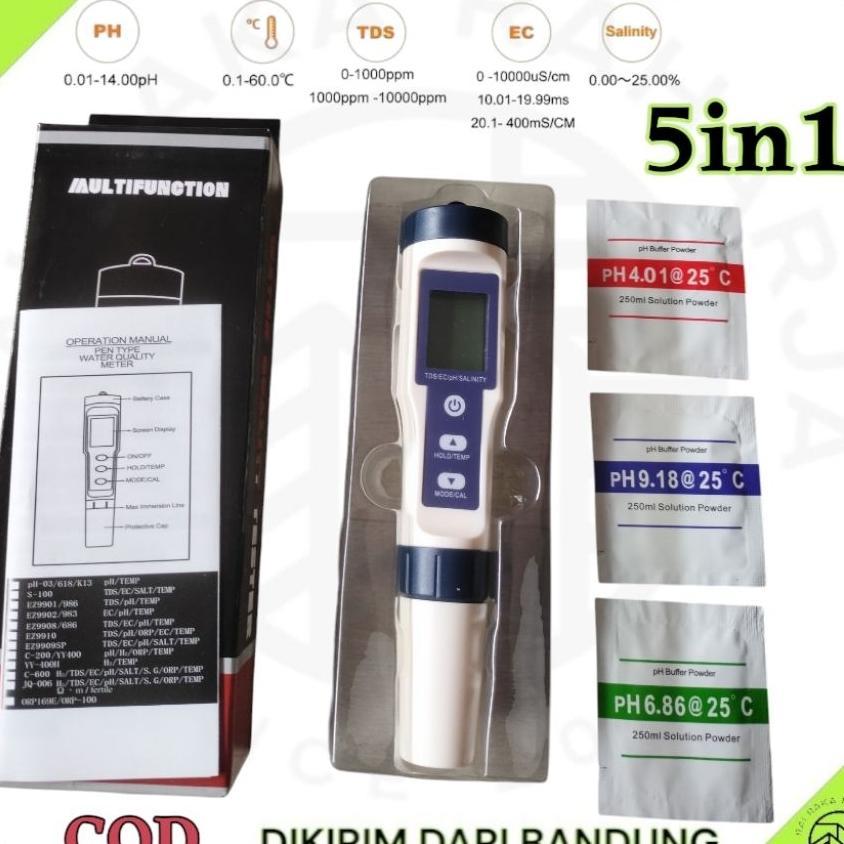 Multitester 5 In 1 Ph Meter Tds Ec Salinity Temperatur Air  Digital