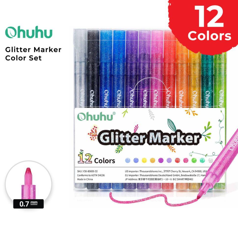 Ohuhu 12 Color Glitter Marker Spidol Non Toxis