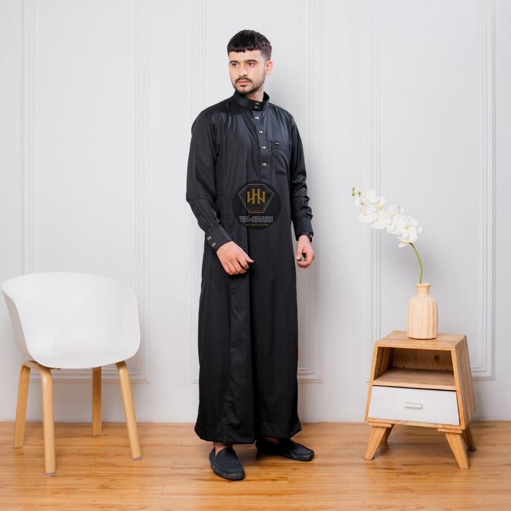Official Jubah Gamis Pria Dewasa Lengan Panjang Manset Bahan Katun Maroko Premium Kancing Motif