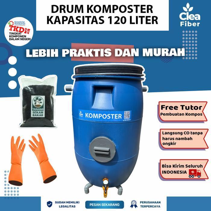 Cf Drum Komposter 120 Liter, Komposter Sampah Basah, Komposter Sampah Organik, Komposter Kit