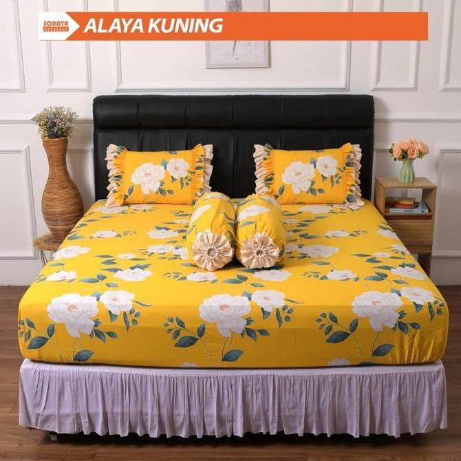 Soraya Bedsheet Sprei Karet Bunga Besar Motif Alaya Kuning Uk 180X200X30 Cm Bahan Katun Gold
