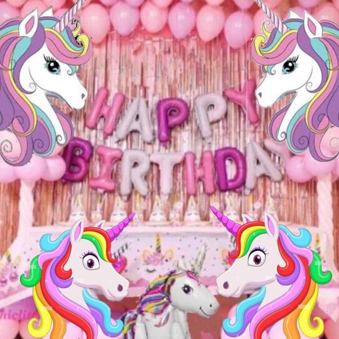 Set Balon Foil Premium Unicorn Pony Happy Birthday Decoration Party