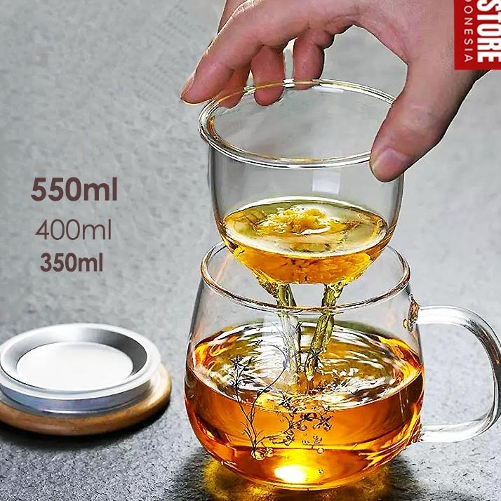 Gelas Kaca Tutup Kayu Gelas Infuser Gelas Saring Rempah Cangkir Teh Saringan Infused Glass Hakato