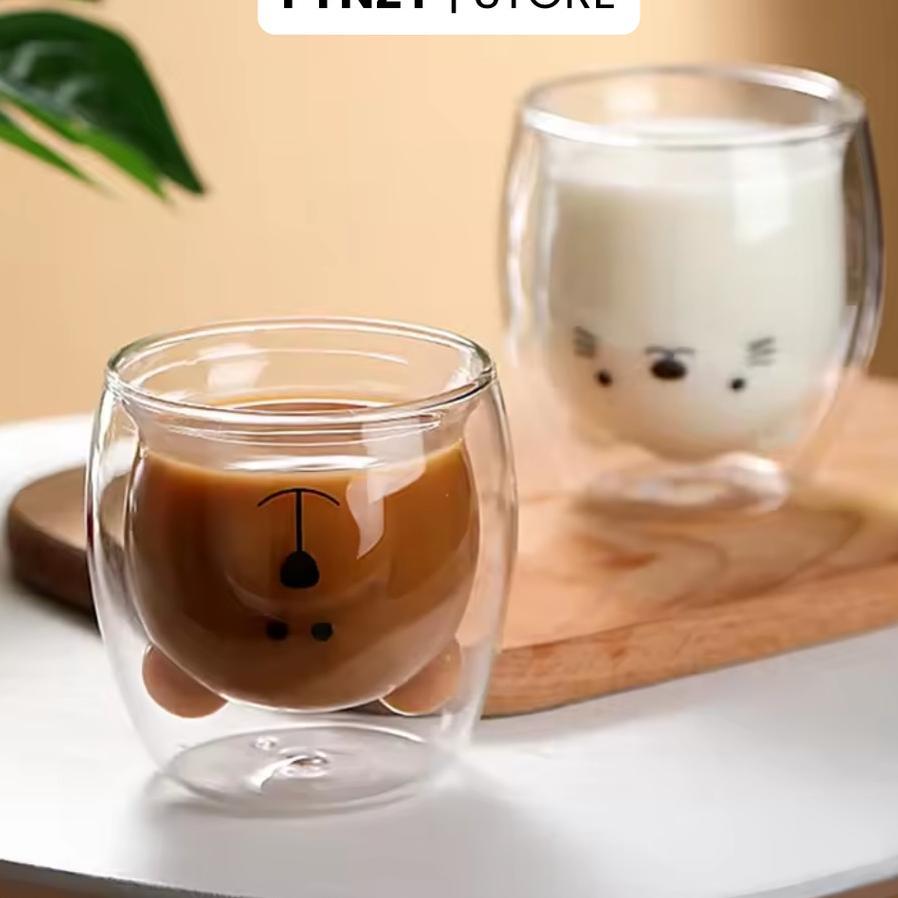 Gelas Panda Kaca Unik Lucu Gelas Kopi Double Wall Anti Panas