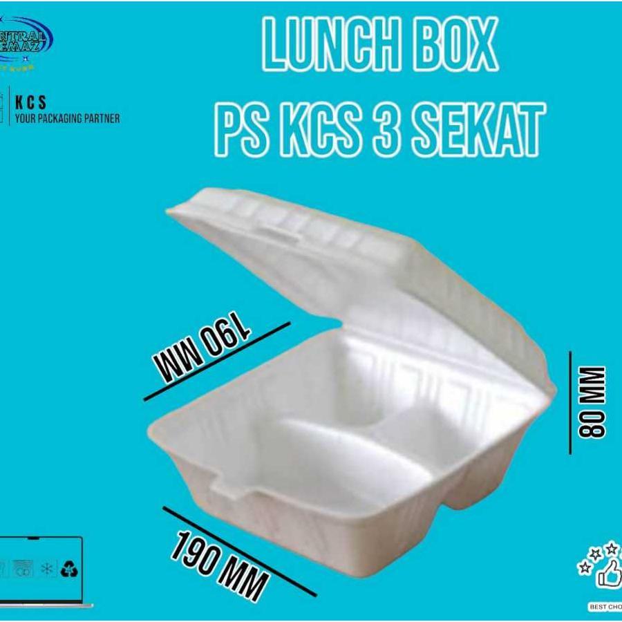 Styrofoam 3 Skat (Bentuk Bento) / Lunch Box Kcs 3 Sekat Isi 100 Pcs