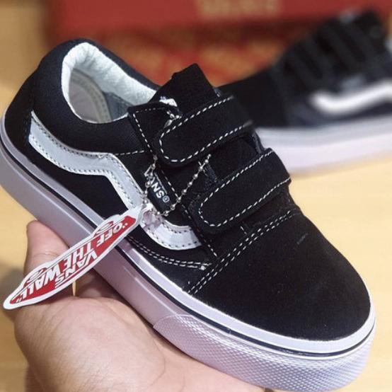 Sepatu Vans1 Anak Laki Laki Perempuan Hitam Putih Perekat Tali Sepatu Sekolah Sd Laki Laki Perempuan