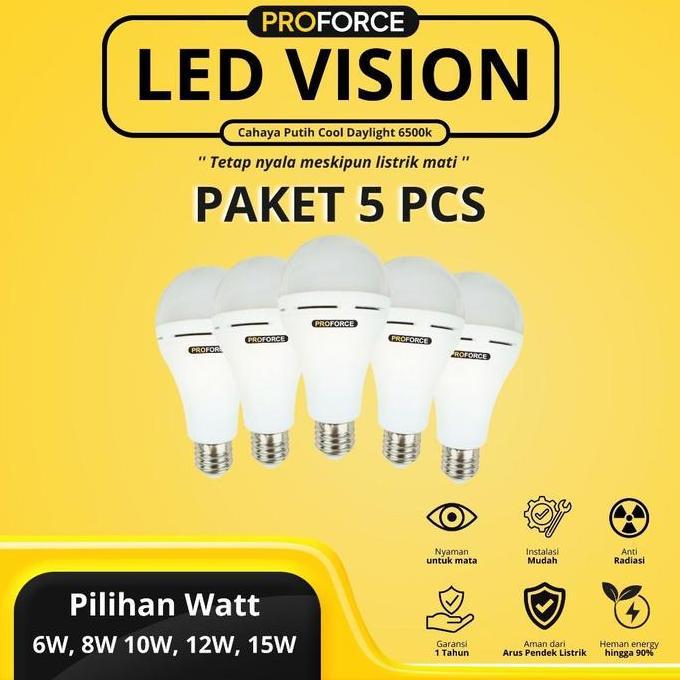 Promo Paket 5 Pcs - Proforce Bohlam Bola Lampu Emergency Led Warna Cahaya Putih Vision Tahan Lama Ta