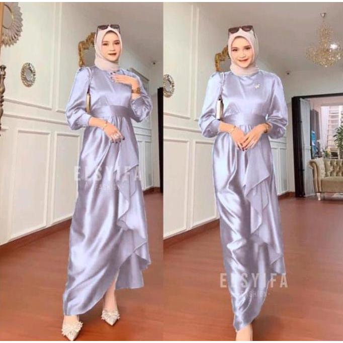 JUSI DRESS By Eliza busana Gamis Kondangan Satin Velvet Premium Dress Pesta Bridesmaid Satin Velvet 