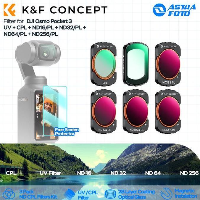 BEBAS ONGKIR - K&F Concept Filter UV + CPL + ND16/PL + ND32/PL + ND64/PL + ND256/PL For DJI Osmo Poc