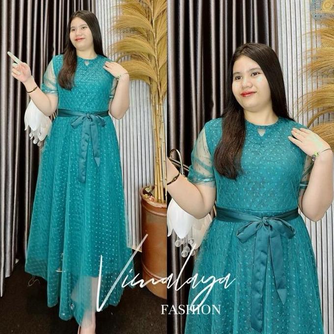 Keepgoing- Longdress Brukat Kombinasi Tile Tutu Polos Putih 20110 Gaun Vima Panjang Nita