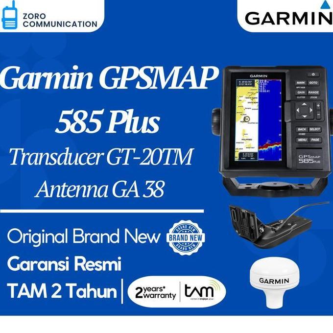 Garmin Gpsmap 585 Plus + Transducer Gt20-Tm + Antenna Ga 38 Fishfinder & Gps Original Garansi Resmi 