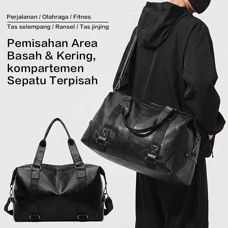 Highland Tas Duffel Travel Kulit Anti Air Tas Kapasitas Besar Tas Mudik Kulit Pria Tas Pakaian Untuk
