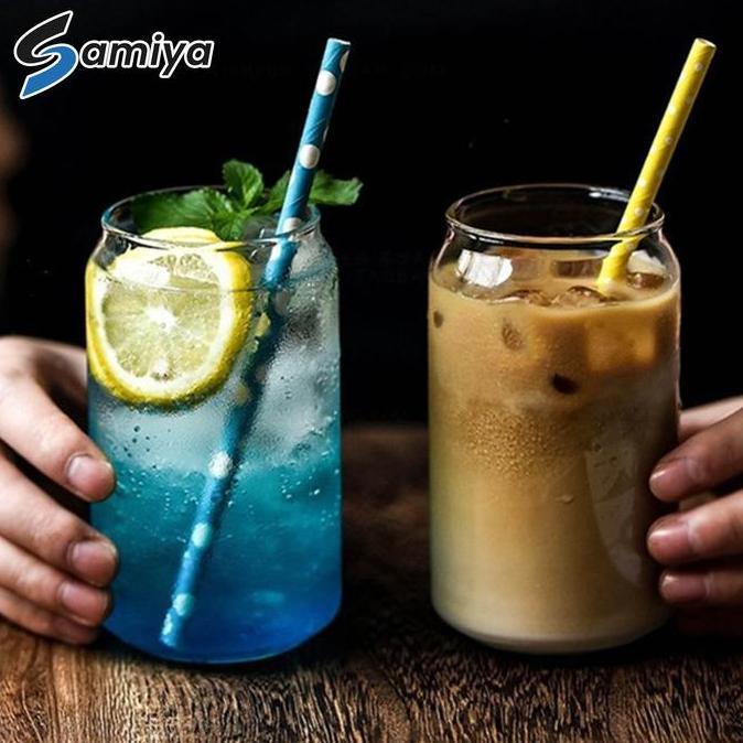 gelas kaca model kaleng / gelas kaca susu kopi teh 400ml
