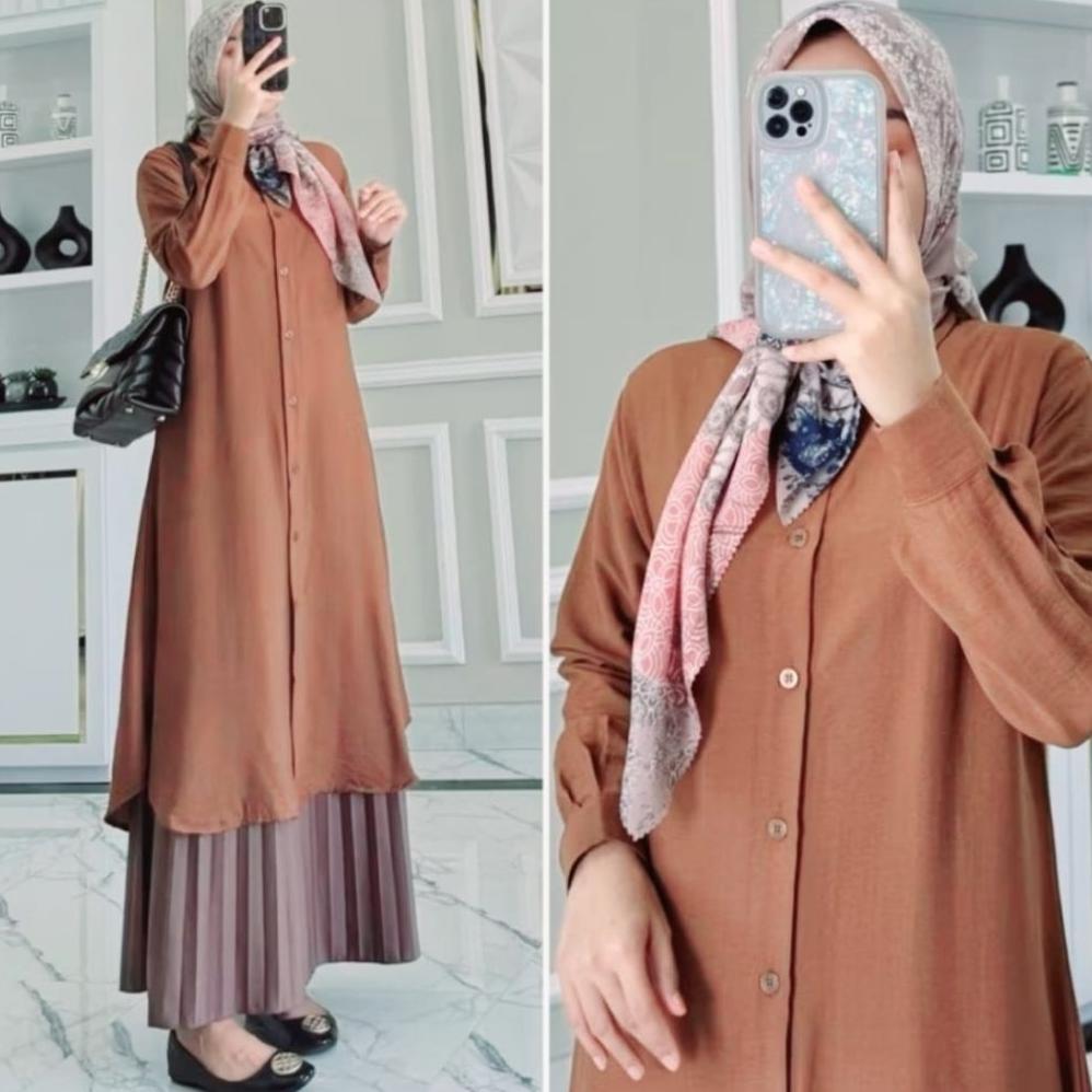 PAKET HEMAT ATASAN TUNIK POLOS WANITA FULL KANCING DEPAN SEMI GAMIS WANITA TUNIK SUXEXO TERBARU 2025