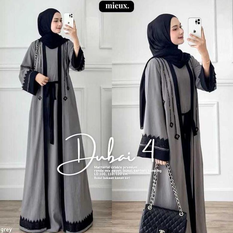 Terlaris Cod Dubai Abaya Crincle Mix Renda Premium // Gamis Abaya Turkey Super Jumbo M L Xl Xxl 3Xl 