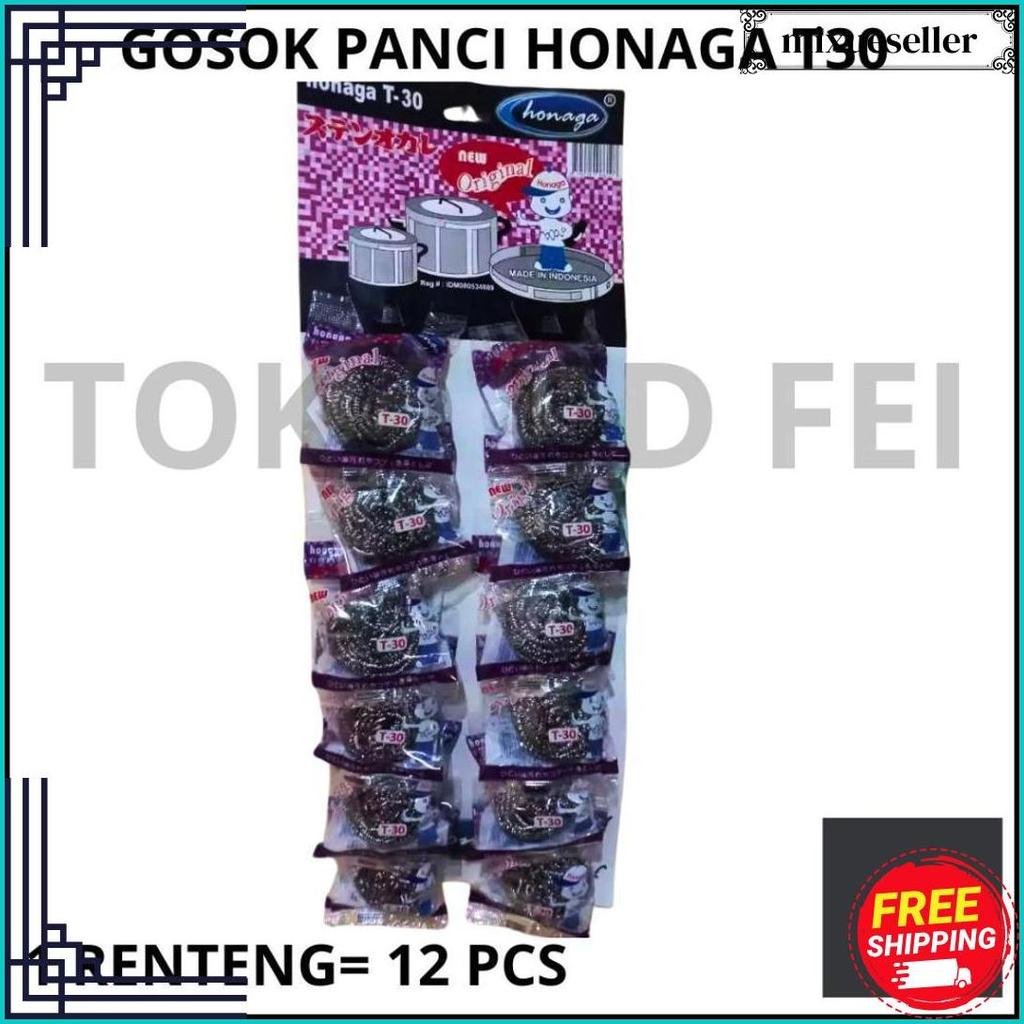 (1 Renteng = 12 Pcs) Gosok Panci T30/ Gosok Panci Honaga T30/ Kasak Panci Kawat/Gosok Panci Honaga P