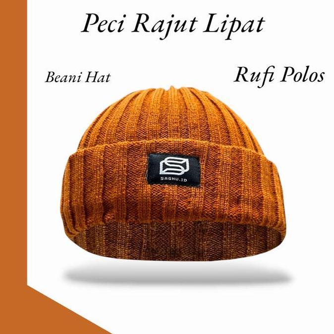 Peci Rajut Rufi Polos Beani Hat Kupluk kekinian Songkok kopiah Muslim Dewasa Pria Bulat Topi Haji Mo
