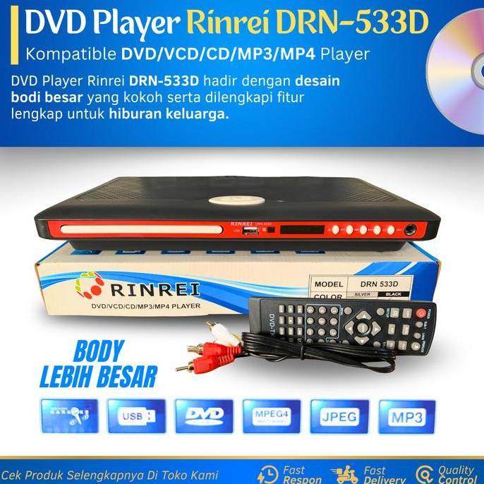 DVD Player Rinrei DRN-533D New Body Besar DVD/VCD/CD/MP3/MP4 Player Multimedia Pemutar Film Kaset DV