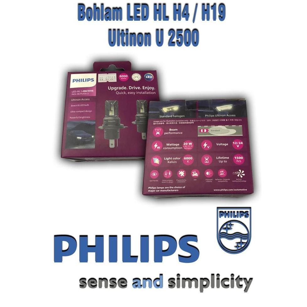 bohlam led hl h4 / h19 ultinon u2500 philips - set - 67861 -