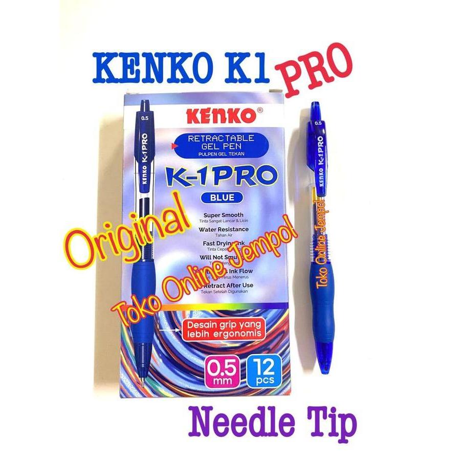 min 1 buah Pulpen KENKO K1 PRO 0.5mm BIRU satuan blue gel pen pena jel 0,5 mm ATK1627KN