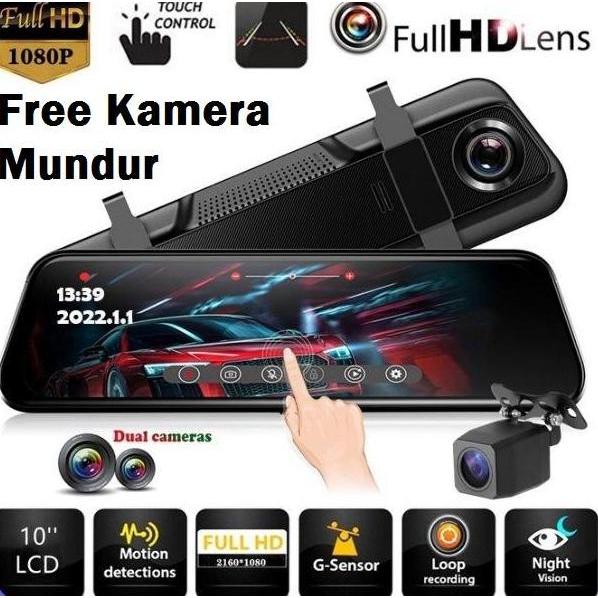DASHCAM kamera spion mobil DVR FULL TOUCH SCREEN HD depan belakang