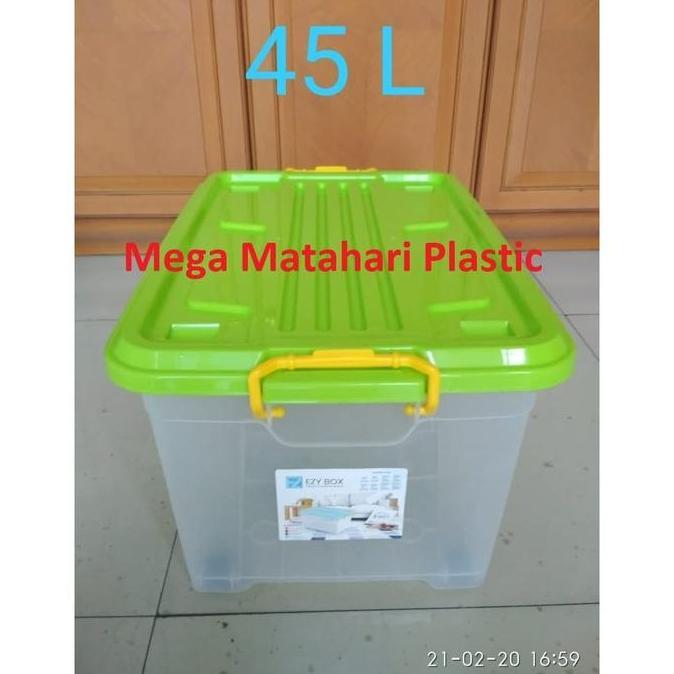 NEW BOX CONTAINER EZY 45 LITER TRANSPARANT (KUAT & TAHAN BANTING) ORI