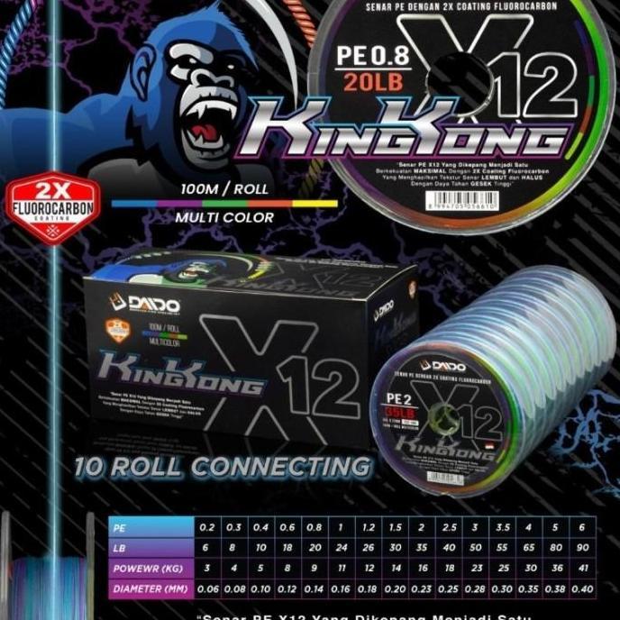 Lansungkirim- Senar Pancing Pe Braid Daido Kingkong X12 Pe Kuat Pilihan Pe 1 Smp 6