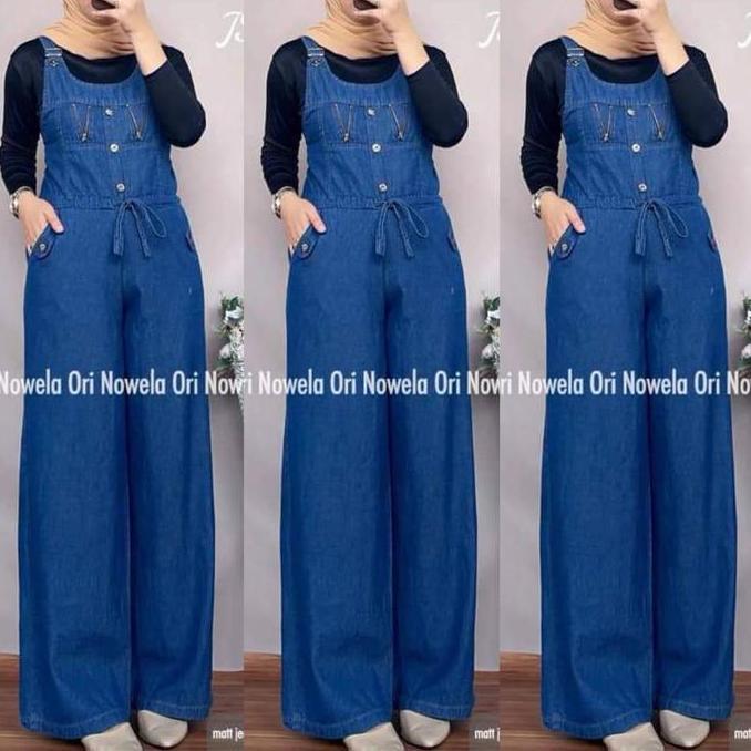 YUK CHECKOUT  Overall Jeans Wanita Celana Kodok Jumpsuit Overall Kulot Denim Polos Zipper No inner Y