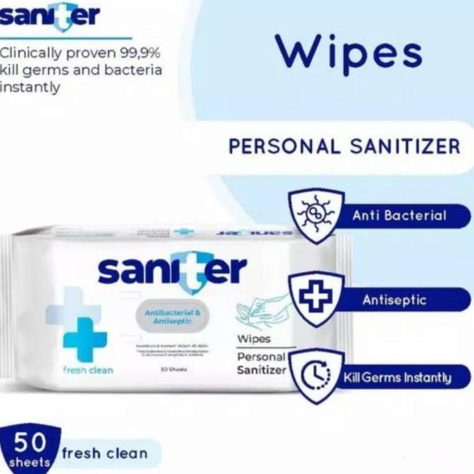 SANITER antiseptic&antibacterial wipes 50 sheet/Tissue basah saniter 50s