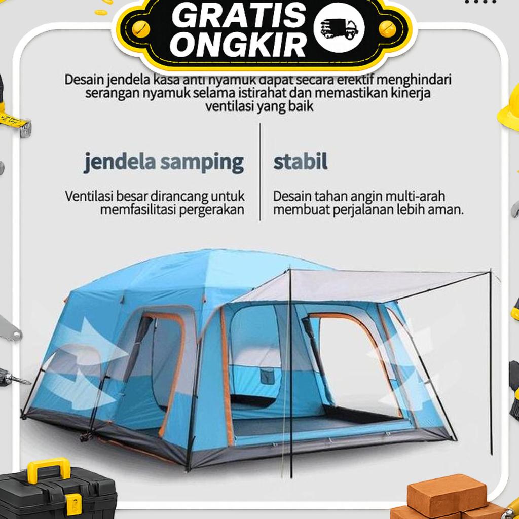 Tenda Camping 4-6 Orang Portable Waterproof Camping Tent Ruang Besar Uv Protect Ventilasi Tenda 6-8 