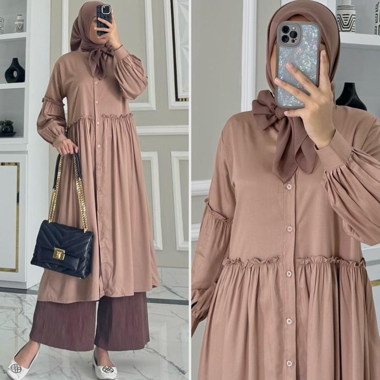 original anggun tunik by zalfa outfit / baju atasan wanita muslim tunik basic polos rayon twill prem