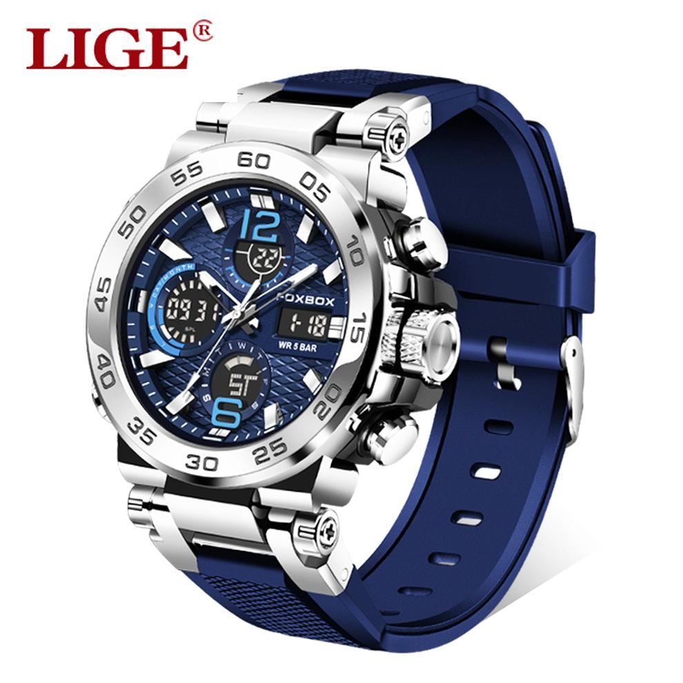 CUCI GUDANG FOXBOX Jam Tangan Pria Anti Air Original LIGE Digital Analog Asli Tali Silikon Jam Tanga