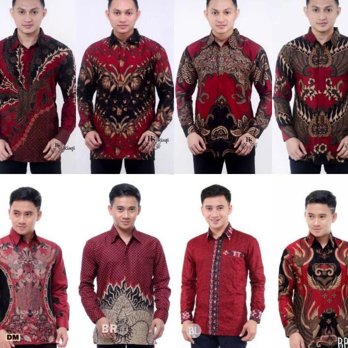 Kemeja Batik Pria Warna Merah Maroon Batik Pria Katun Halus S, M, L, Xl, Xxl, 3Xl